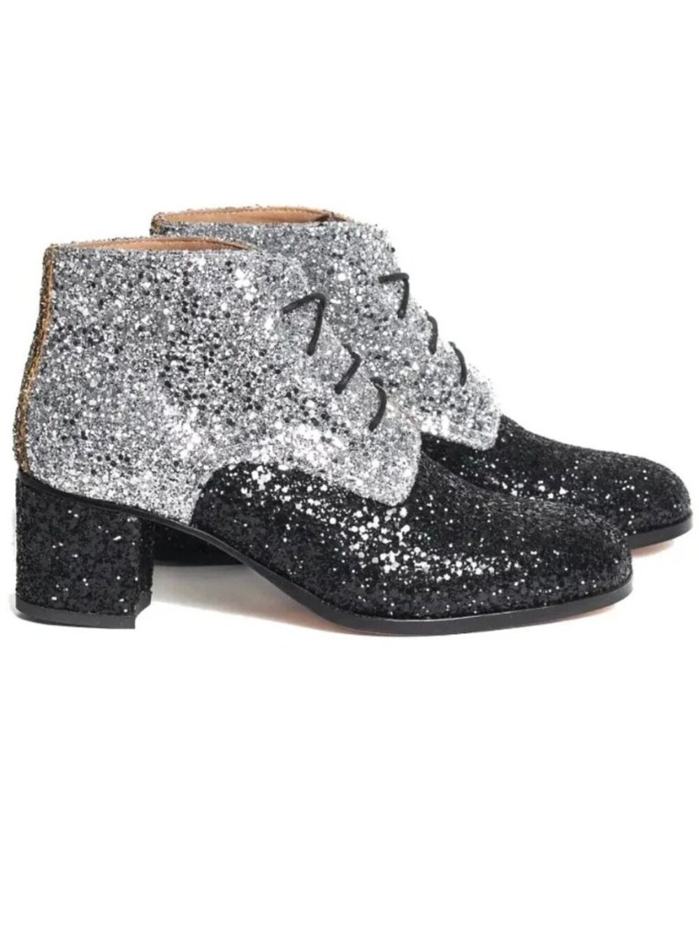 NEW L'F Shoes Ankle Lace Up Glittery Glitter Tie Medium Chunky Heel Boots Bootie